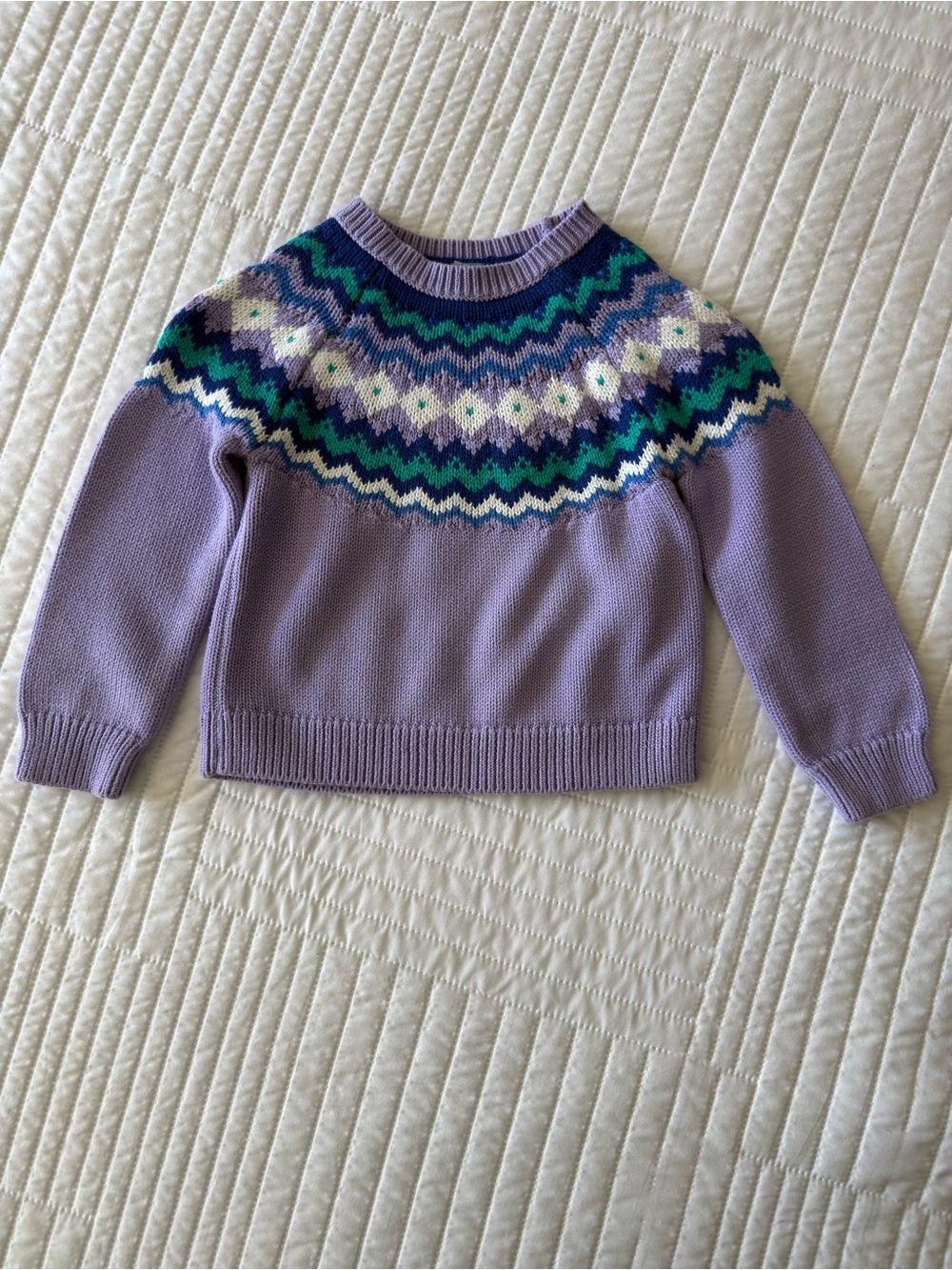 Primary Lavender Fair Isle Knit Sweater | Oshkosh Wide Leg Cuff Jeans đź’ś - Picture 6 of 13